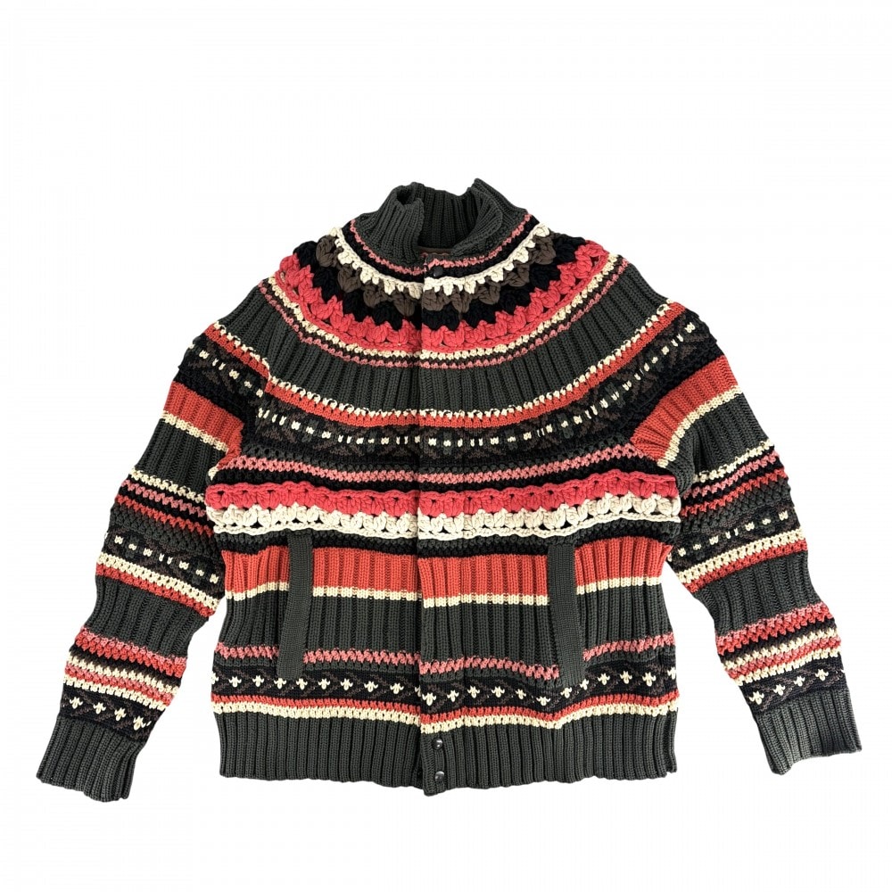 Sacai サカイ ブルゾン ミックスニットブルゾン アウター ジャケット アパレル 服 4サイズ 26-03942M ダークグリーン マルチカラー ポリエステル コットン アクリル メンズ 秋 冬【中古品】