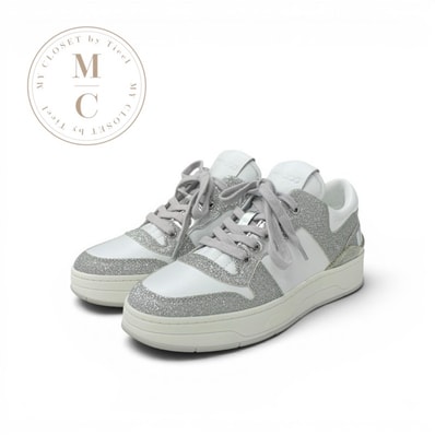 ジミーチュウ JIMMY CHOO FLORENT/F スニーカー 靴 シューズ レザー ホワイト シルバー ロゴ ラメ