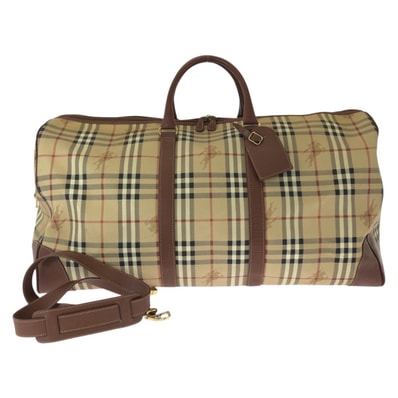 美品 BURBERRY バーバリー ヴィンテージ チェック柄 2way ベージュ ブラウン ゴールド金具 PVC レザー/ ボストンバッグ ハンドバッグ 604314 【中古】