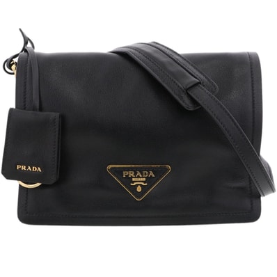 PRADA プラダ エティケット バッグ ショルダーバッグ 1BD081 レザー ブラック レディース【中古】