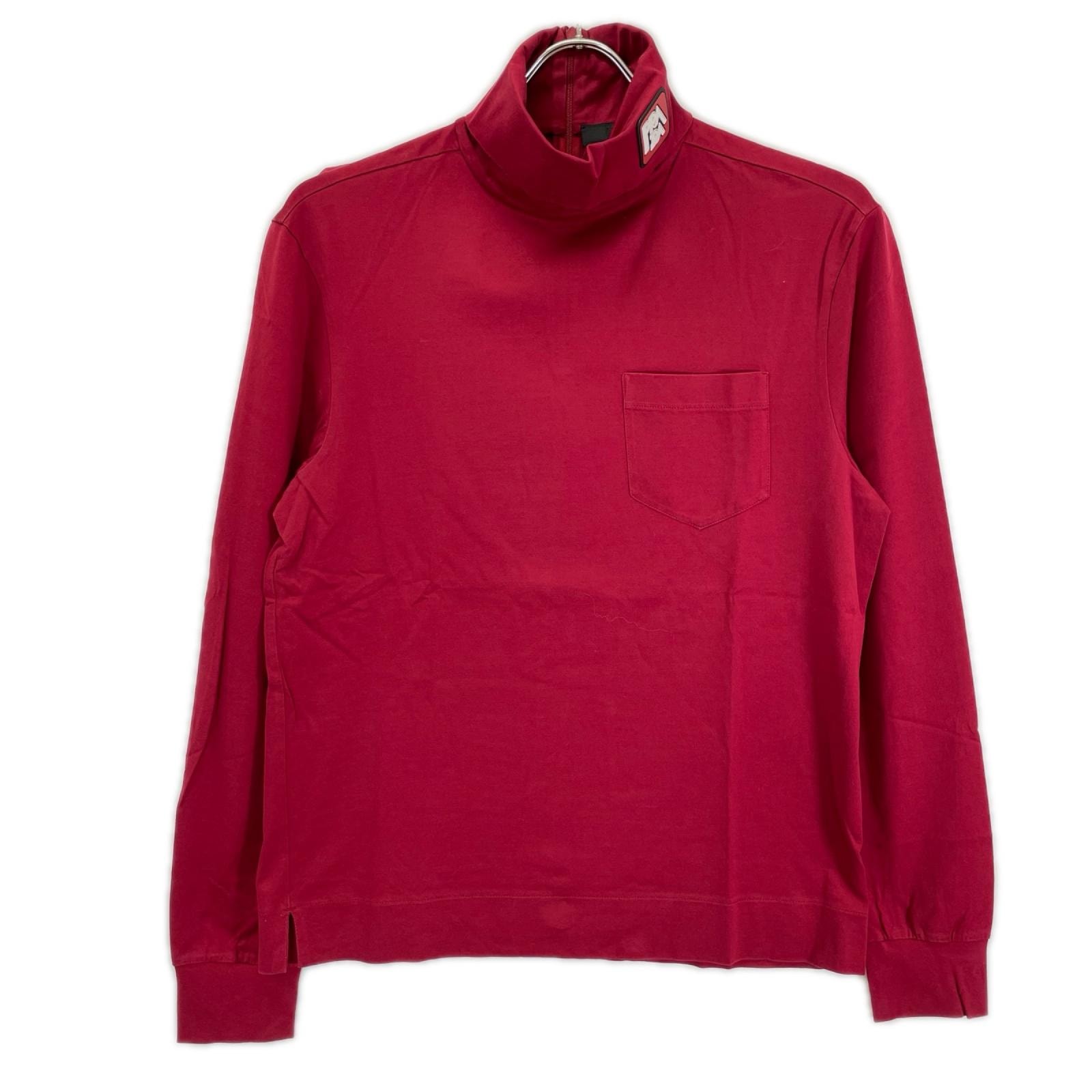 プラダ UJL051 レッド ラバーパッチ コットン タートルネックカットソー S
