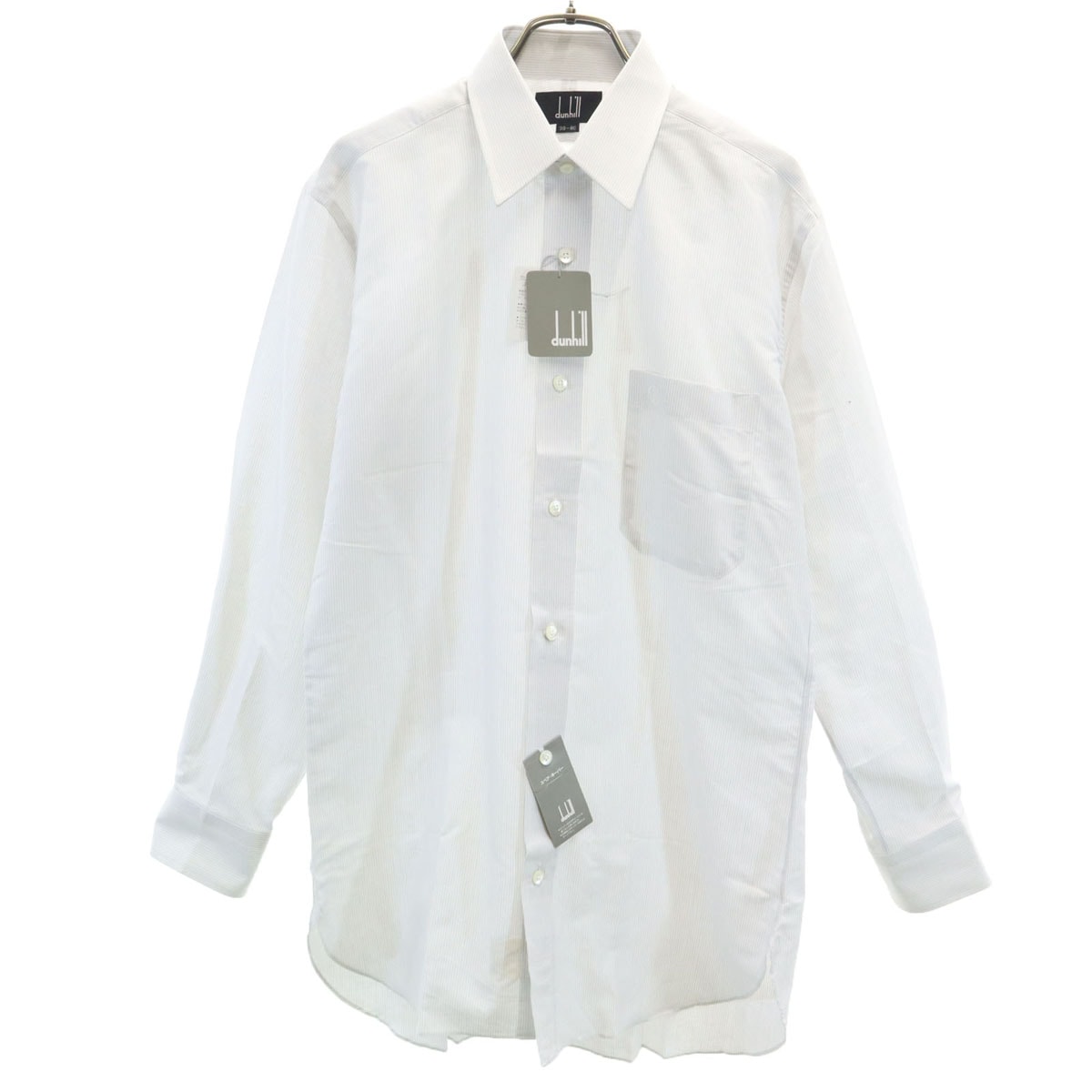 未使用 Dunhill ダンヒル リネンブレンド ストライプ柄 長袖 ボタンダウンシャツ 39-80 グレー系