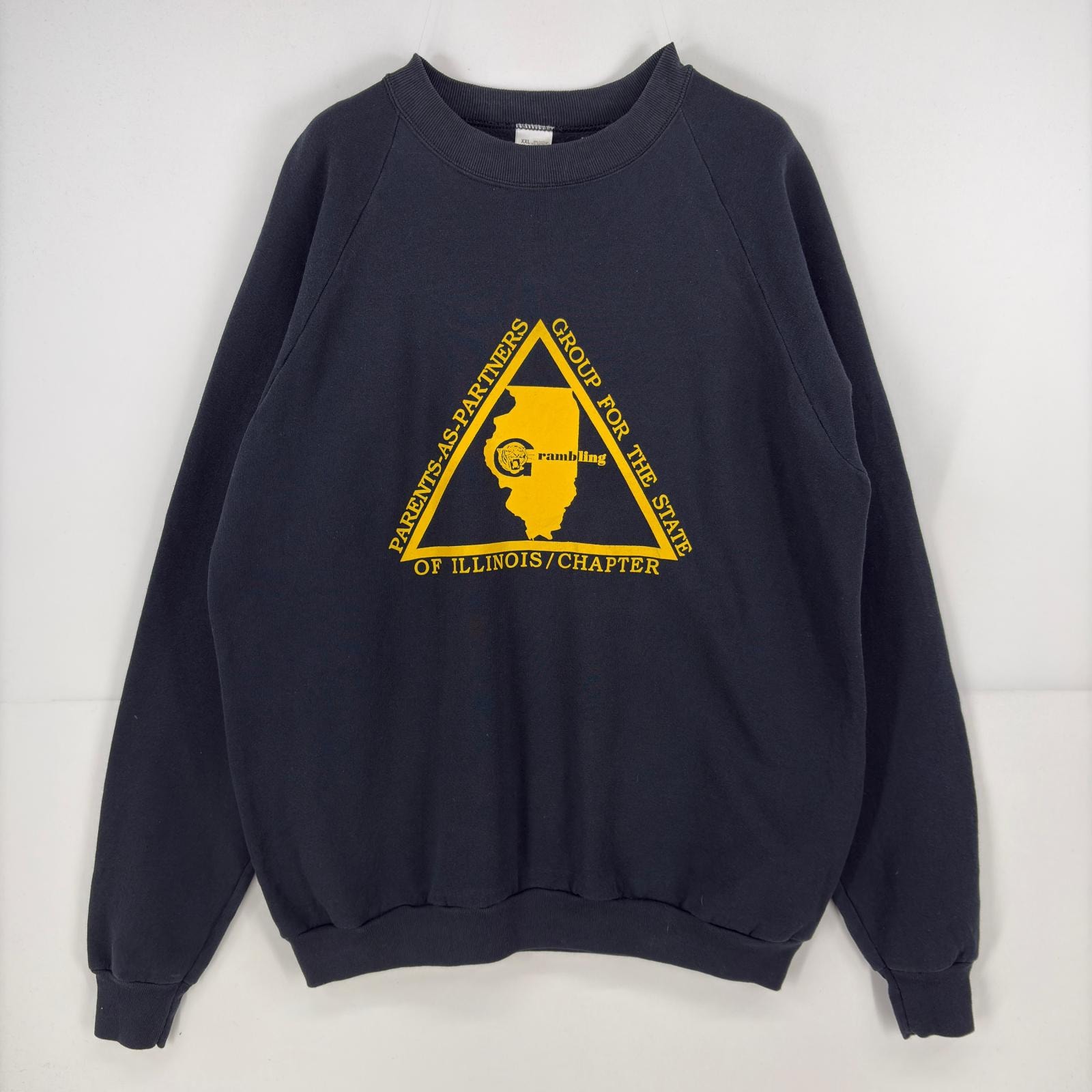古着 80's/80年代 フルーツオブザルーム FRUIT OF THE LOOM USA製 スウェット トレーナー ラグラン 前プリント 2XL ブラック メンズ