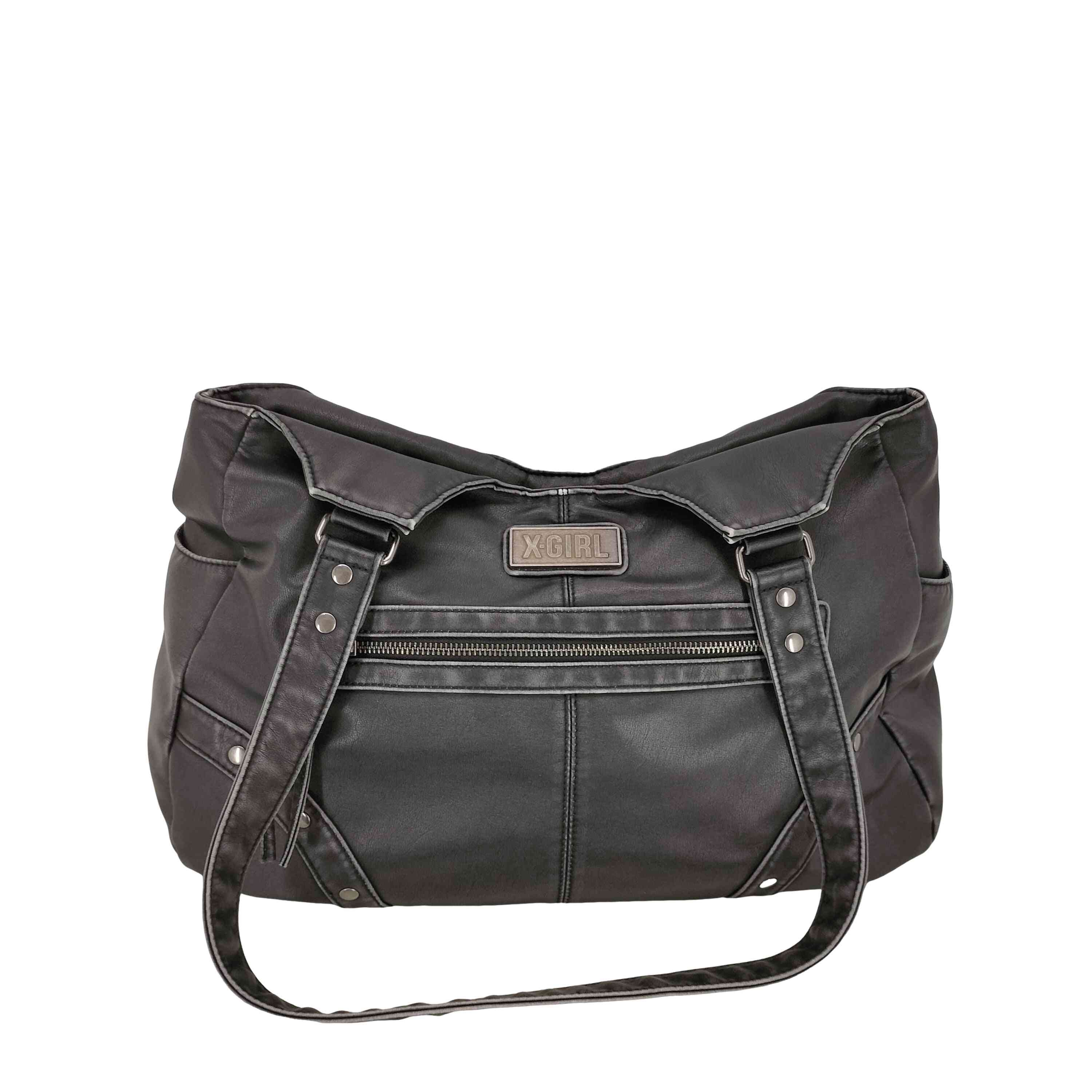 METAL LABEL FAUX LEATHER BAG【1143768648080】