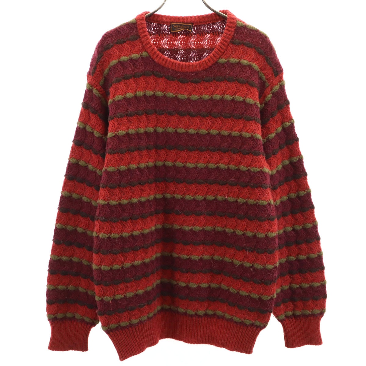 YVES SAINT LAURENT イヴサンローラン 90s オールド ボーダー柄 長袖 セーター L レッド ニット