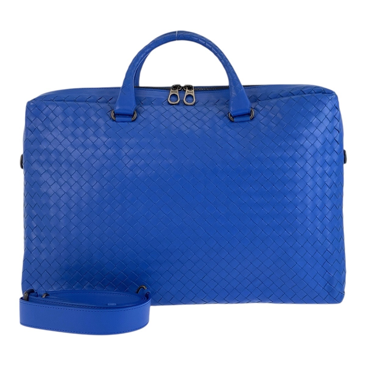 美品 BOTTEGAVENETA ボッテガヴェネタ イントレチャート ブルー レザー ビジネスバッグ ブリーフケース 600625 【中古】