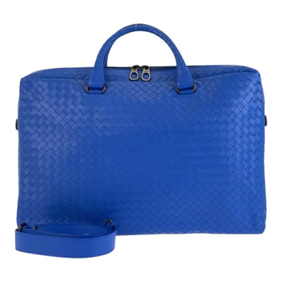 美品 BOTTEGAVENETA ボッテガヴェネタ イントレチャート ブルー レザー ビジネスバッグ ブリーフケース 600625 【中古】
