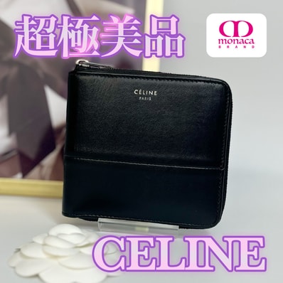 超極美品 CELINE ラウンドファスナー コンパクトウォレット 二つ折り財布