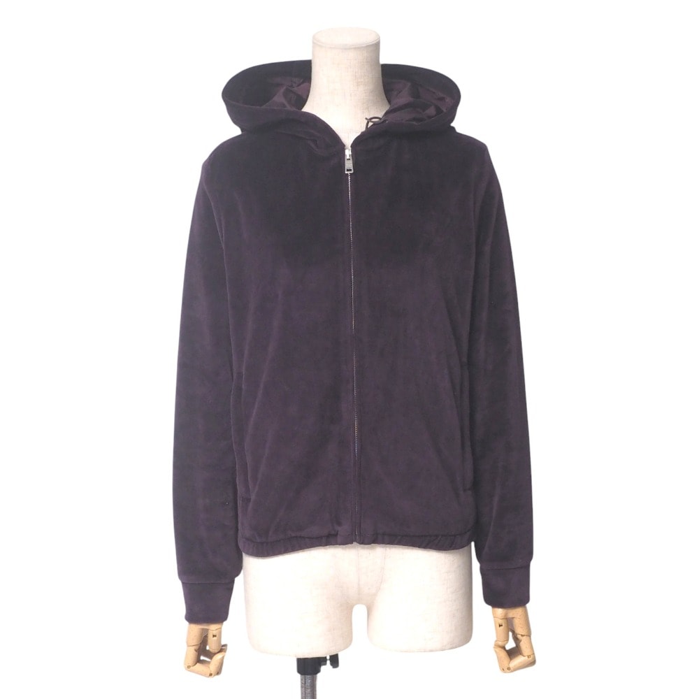 ■美品■PRADA SPORTS プラダスポーツ パーカー サイズS ジップアップ ベロア ロゴプレート イタリア製 ブランド古着【中古】20250603/RA5001