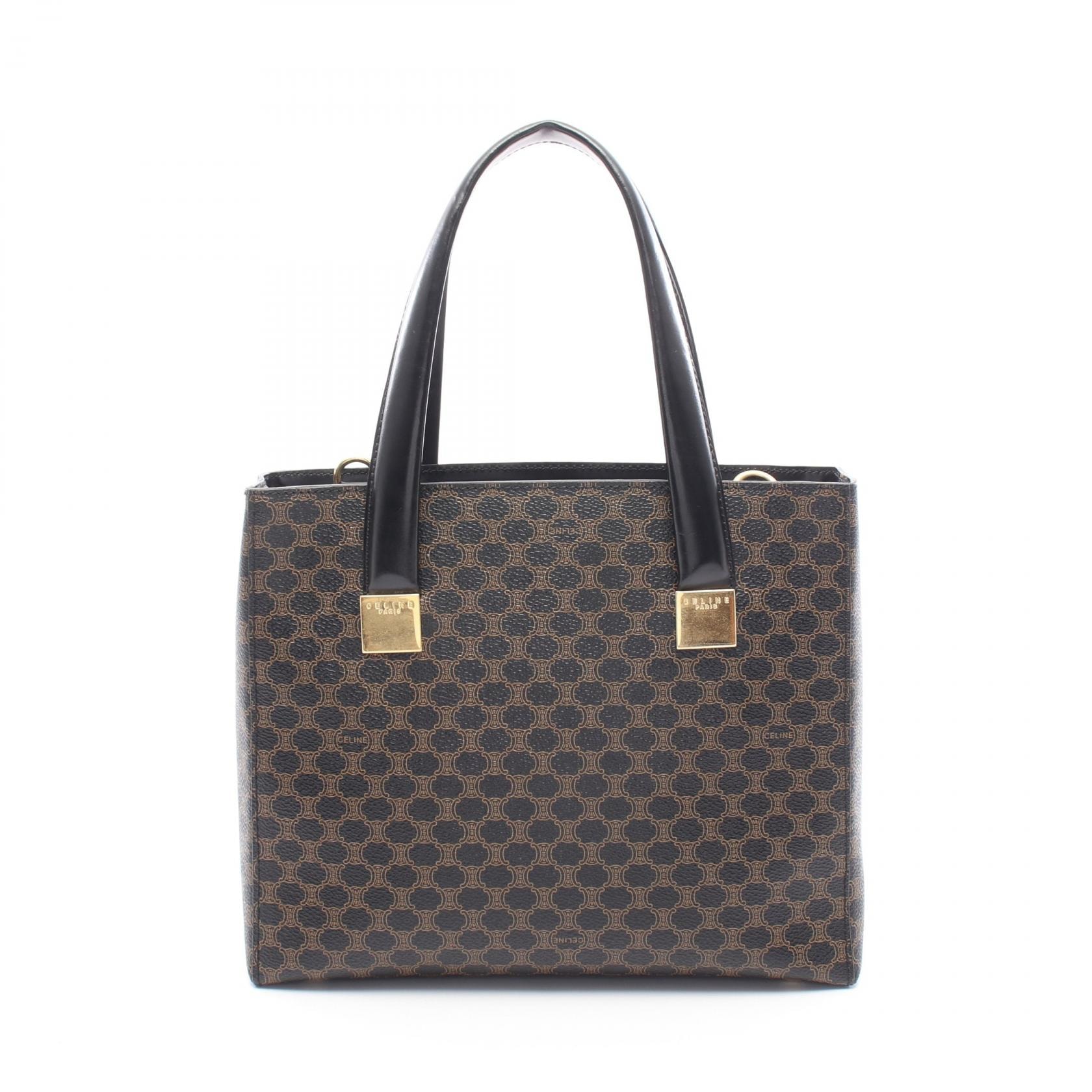 セリーヌ CELINE マカダム ハンドバッグ バッグ PVCコーティングキャンバス レザー レディース ブラック系 / ブラウン系 【中古】