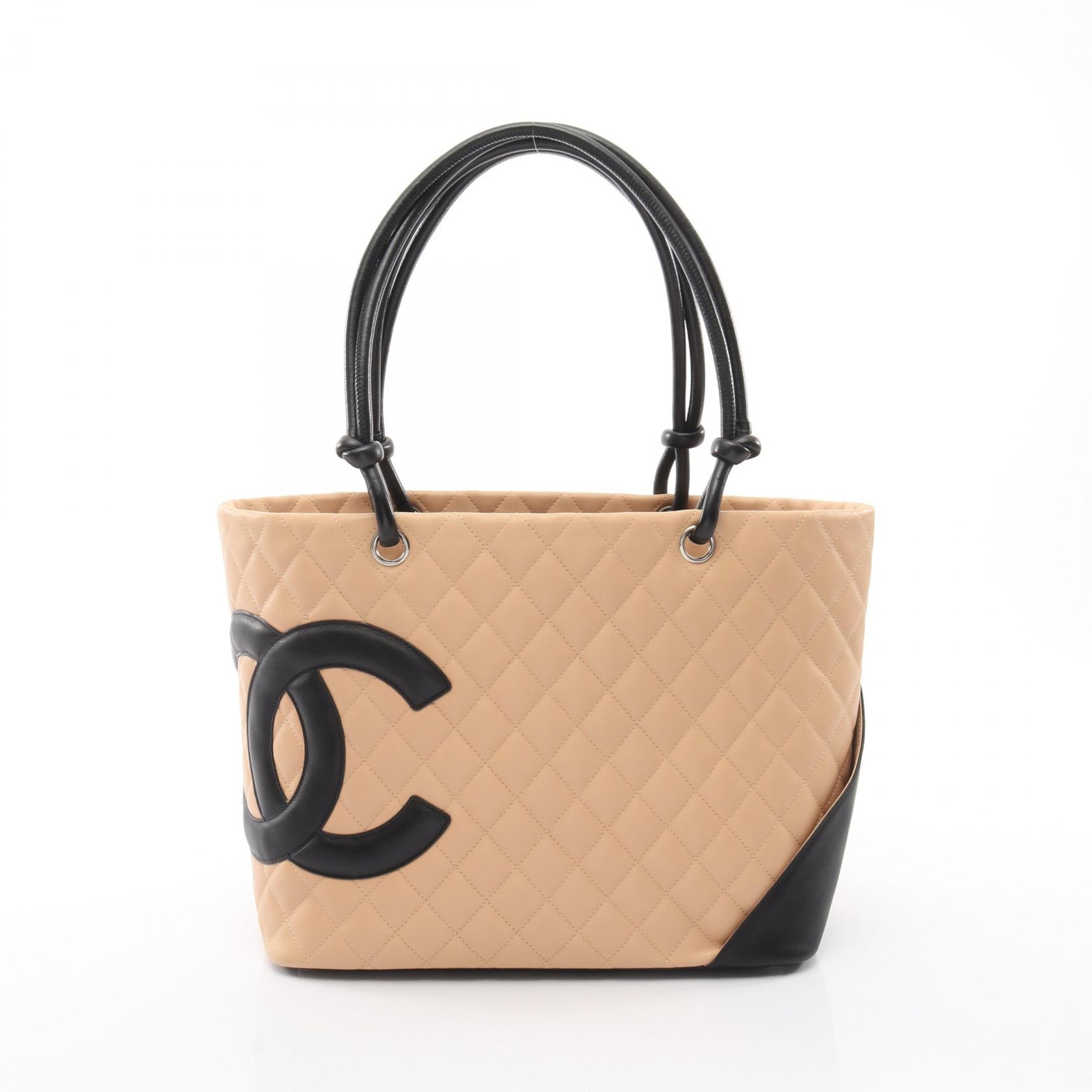 シャネル CHANEL カンボンライン ラージ トートバッグ バッグ レザー レディース ベージュ系 / ブラック系 【中古】