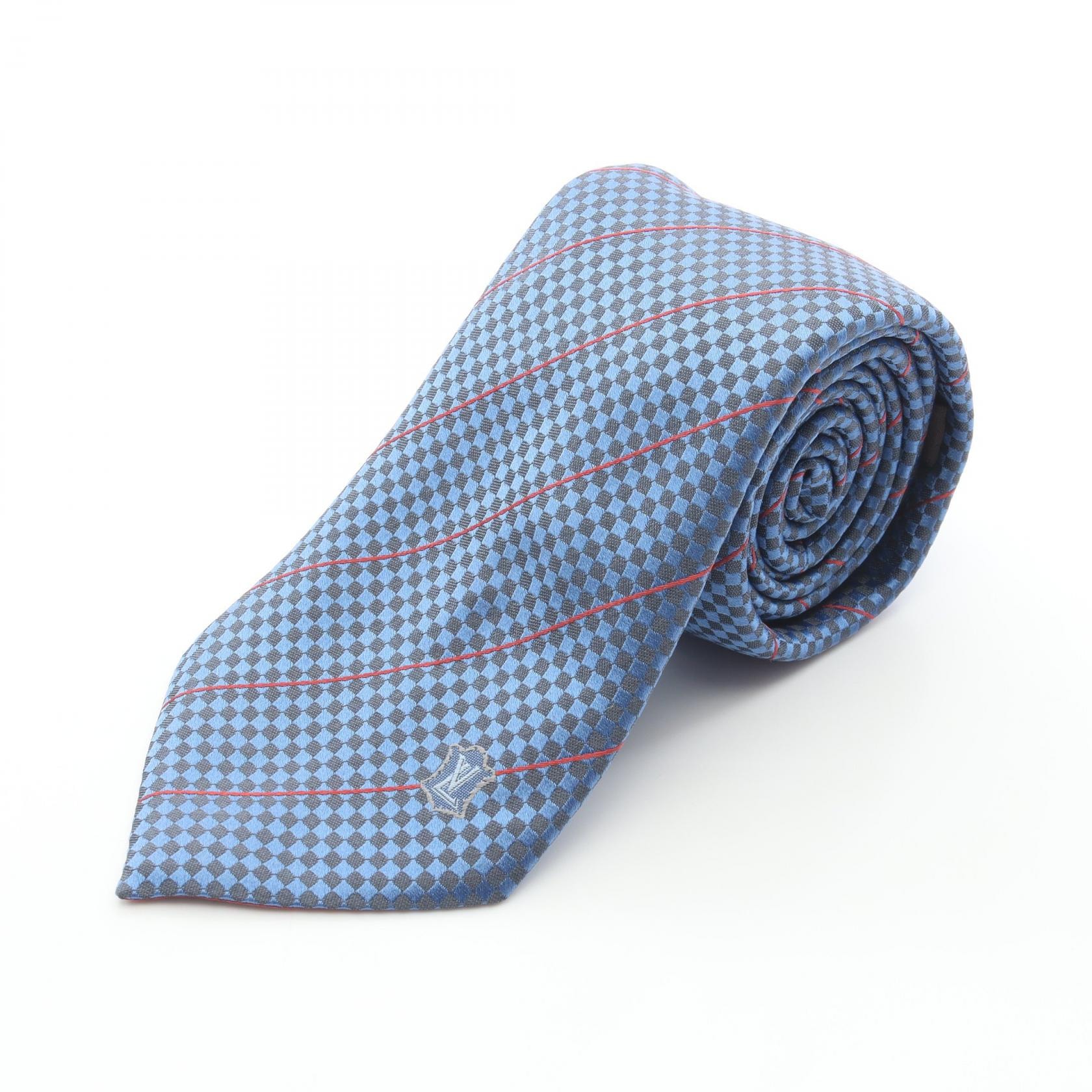 ルイ・ヴィトン LOUIS VUITTON ダミエ柄 ネクタイ 衣料品 シルク レッド メンズ ブルー系 / レッド系 【中古】