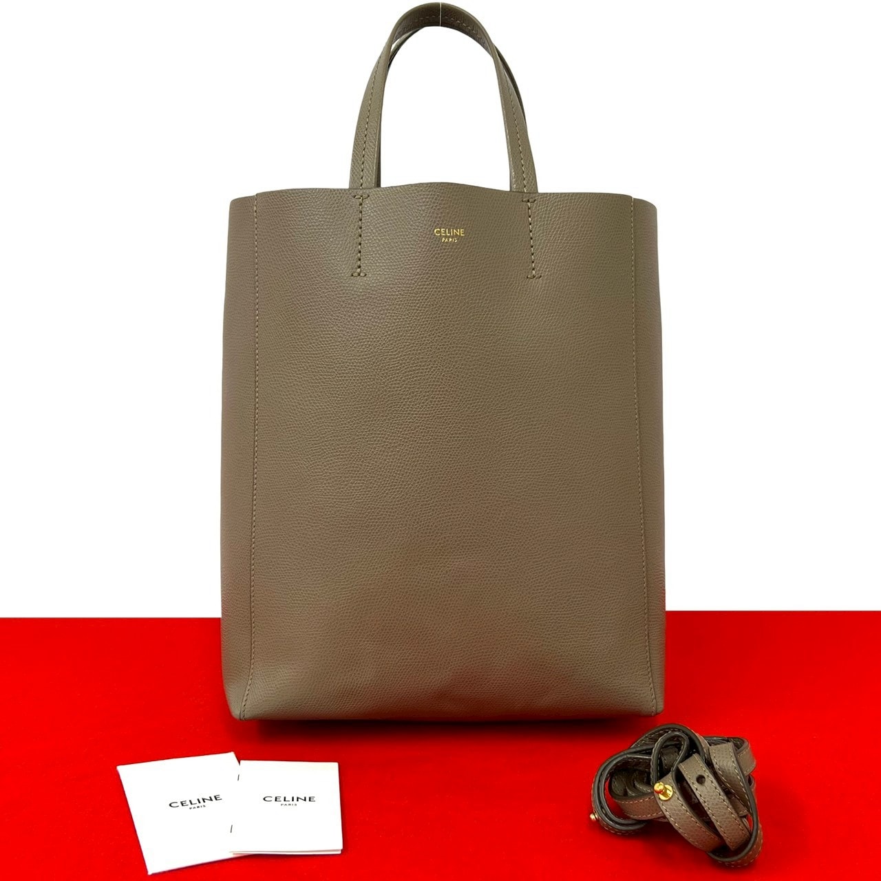 CELINE セリーヌ バーティカルカバ スモール ロゴ レザー ショルダーバッグ ベージュ
 93328