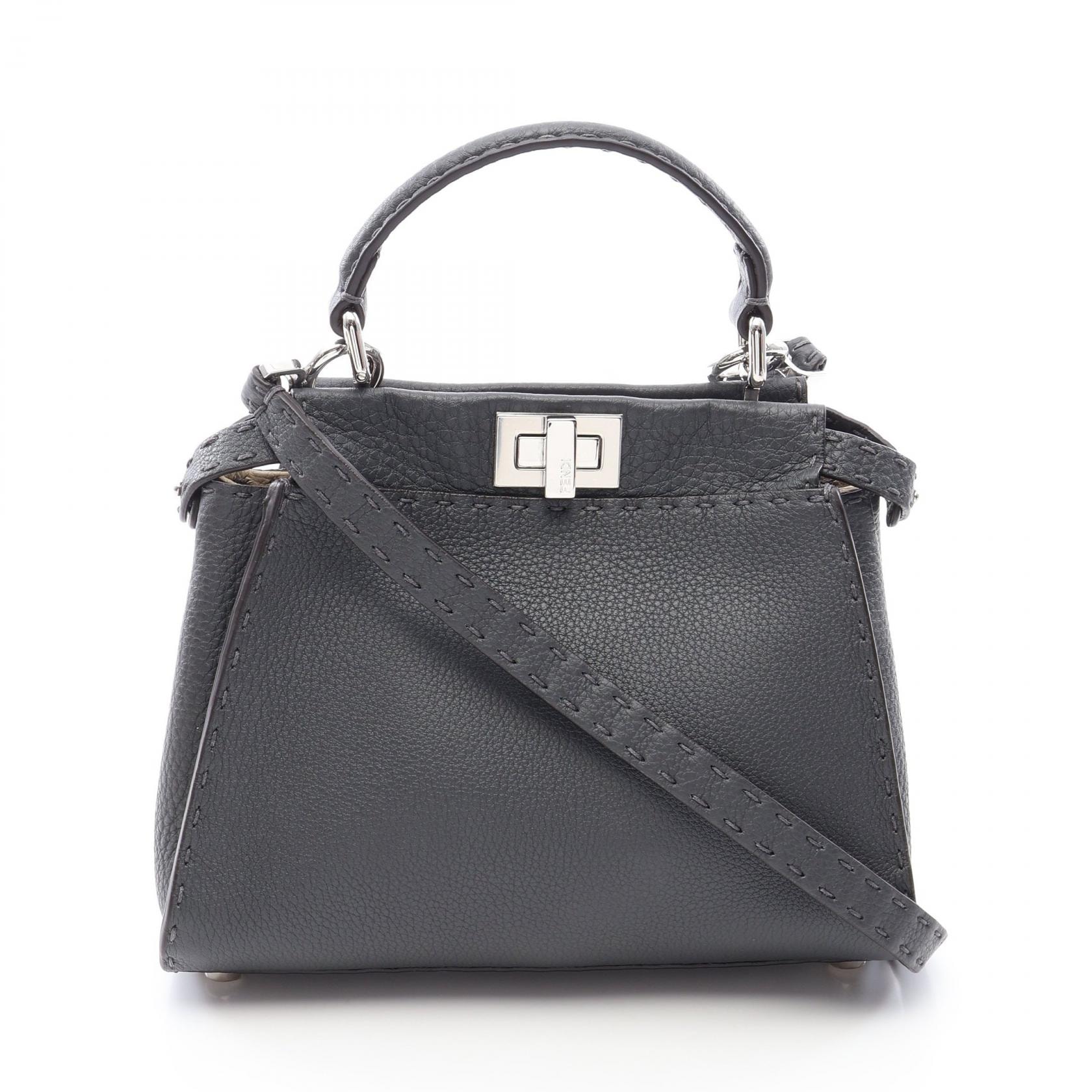 フェンディ FENDI ミニピーカブー 2WAY ハンドバッグ バッグ レザー レディース グレー系 8B244 【中古】