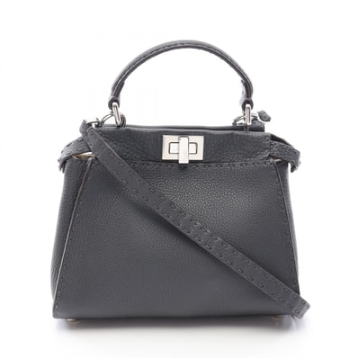 フェンディ FENDI ミニピーカブー 2WAY ハンドバッグ バッグ レザー レディース グレー系 8B244 【中古】