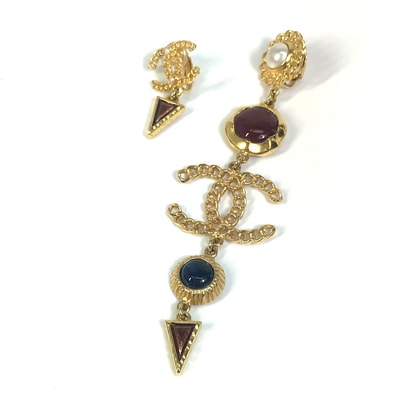 シャネル CHANEL カラーストーン フェイクパール CC ココマーク イヤリング GP ゴールド×マルチカラー 美品