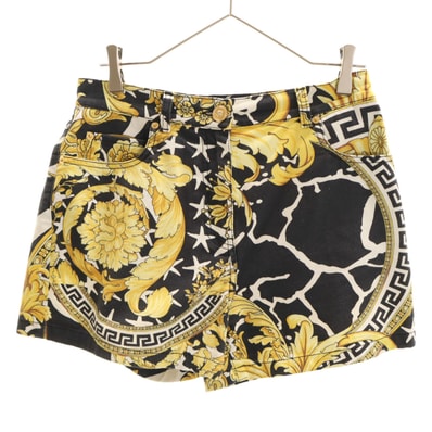 VERSACE ヴェルサーチ イタリア製 総柄 ショートパンツ W28 ブラック