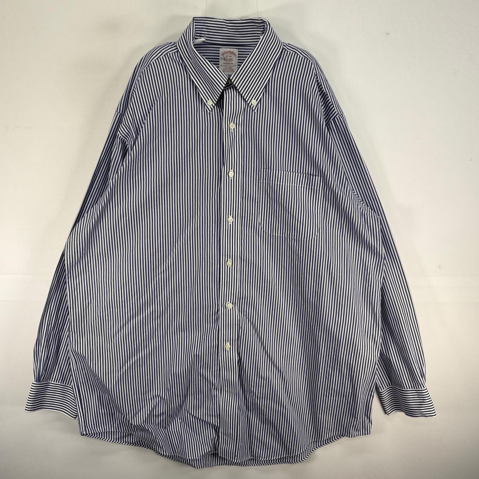 古着 ブルックスブラザーズ Brooks Brothers 長袖シャツ MADISON ボタンダウン XL ネイビー系 ストライプ メンズ