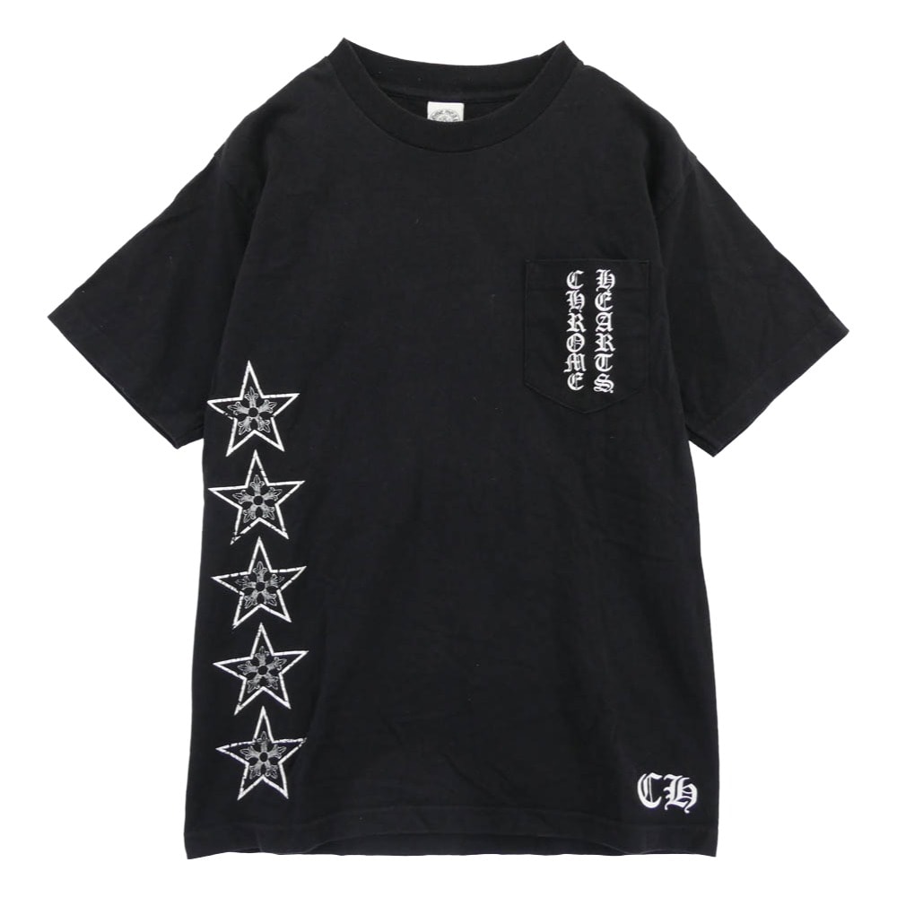 CHROME HEARTS クロムハーツ(原本無) Tシャツ T-BAR STAR LOGO Tバー スタープリント Tシャツ 半袖カットソー ブラック系 M【中古】