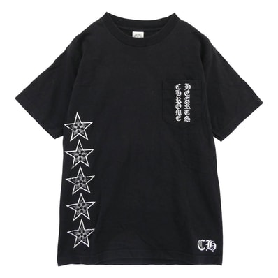CHROME HEARTS クロムハーツ(原本無) Tシャツ T-BAR STAR LOGO Tバー スタープリント Tシャツ 半袖カットソー ブラック系 M【中古】