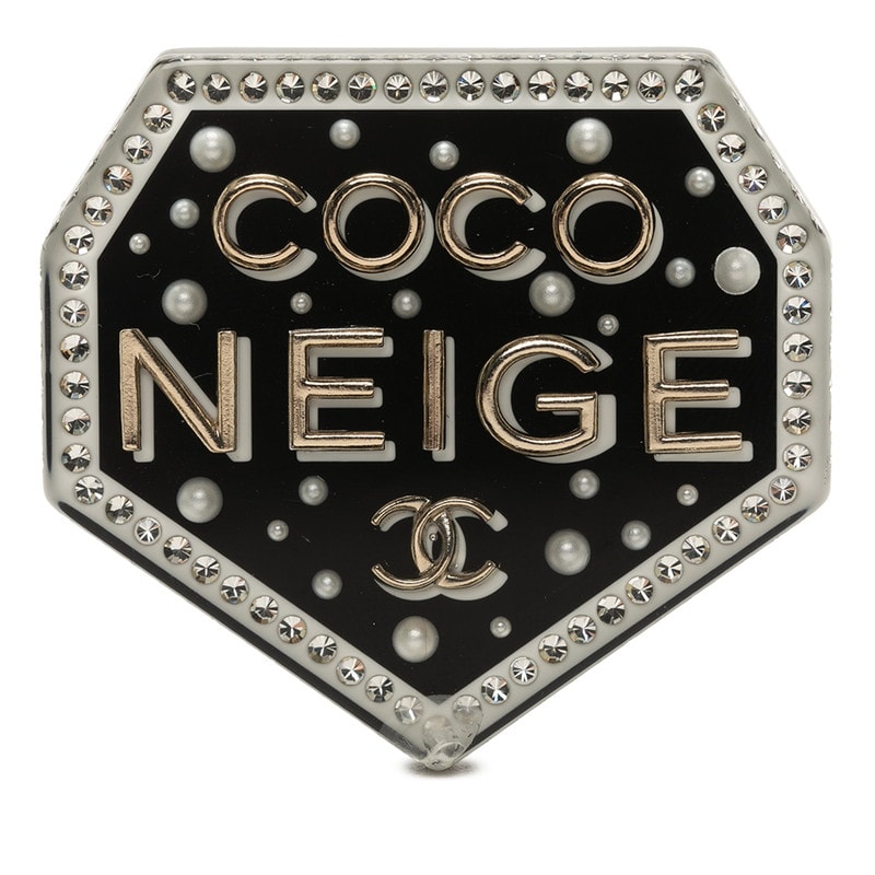 シャネル ココマーク COCO NEIGE エンブレム ブローチ D18B刻印 ブラック プラスチック ラインストーン レディース CHANEL 【中古】