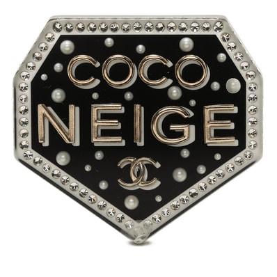 シャネル ココマーク COCO NEIGE エンブレム ブローチ D18B刻印 ブラック プラスチック ラインストーン レディース CHANEL 【中古】