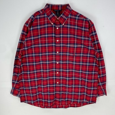 古着 90's/90年代 ノーティカ NAUTICA 長袖シャツ 刺繍ロゴ ワンポイント ロングスリーブ XL レッド系 チェック メンズ
