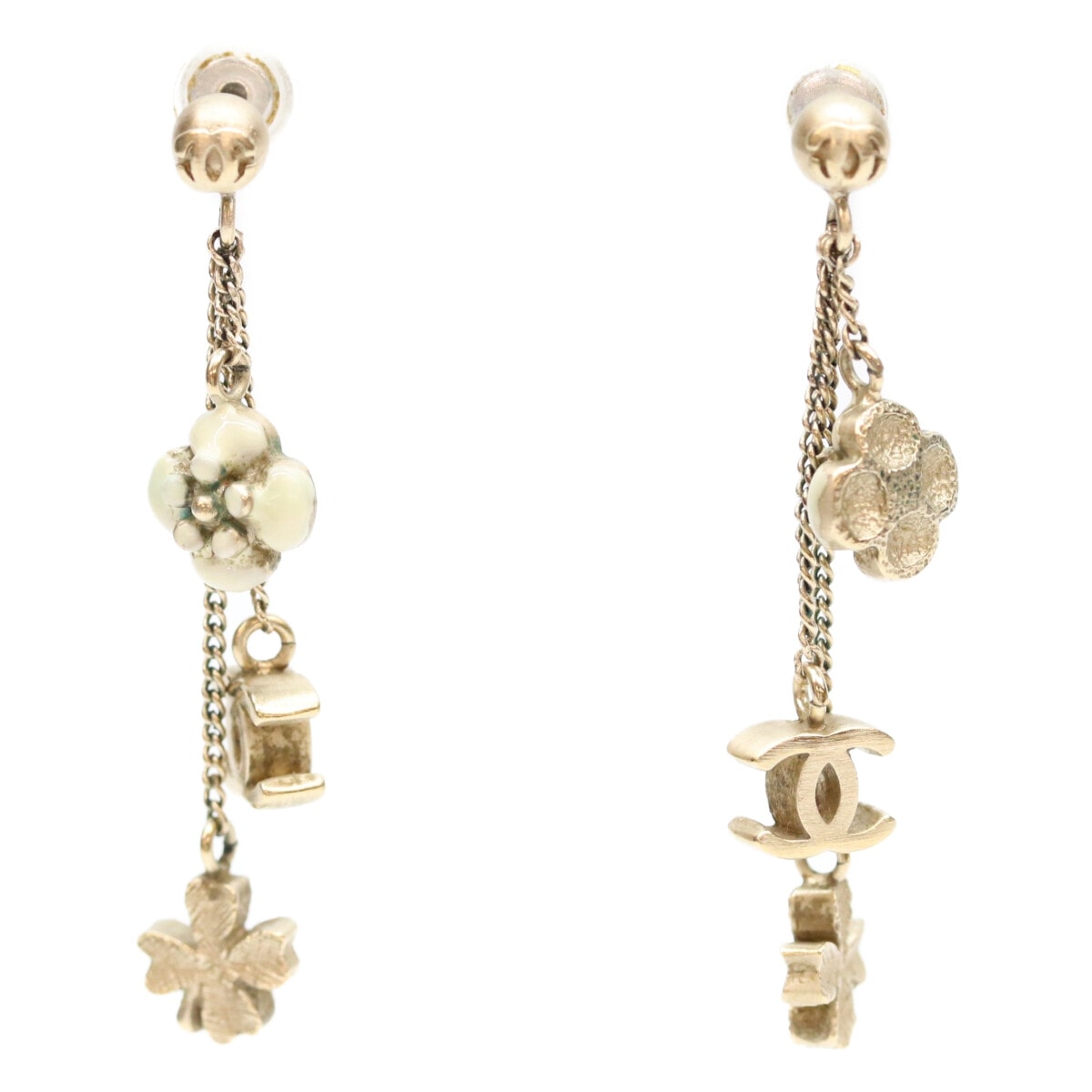 シャネル 09P ゴールド ココマーク クローバー チェーンピアス