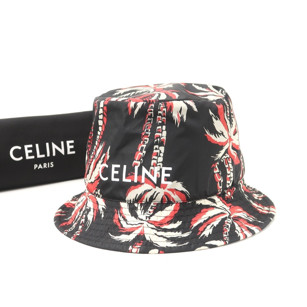 ■美品■CELINE セリーヌ ハット サイズS アロハ パームツリー ナイロン バケットハット フランス製 ブランド古着【中古】20250611/RA4909