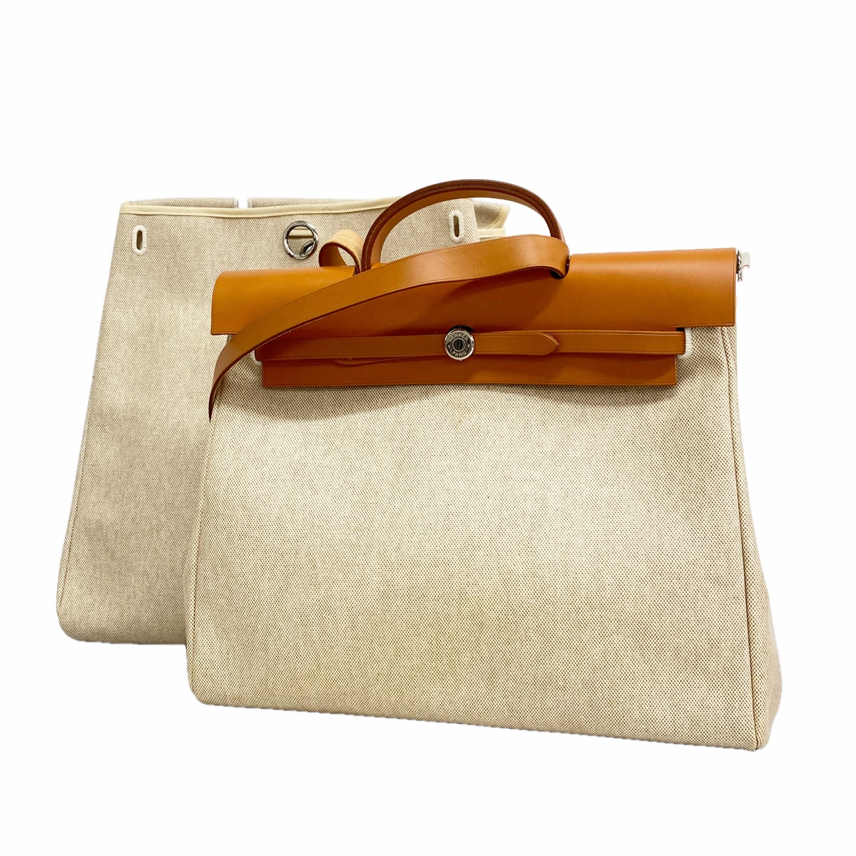 【6ia0122】エルメス ハンドバッグ エールバッグMM トワルアッシュ ナチュラル シルバー金具 □C刻印 2wayバッグ【中古】レディース