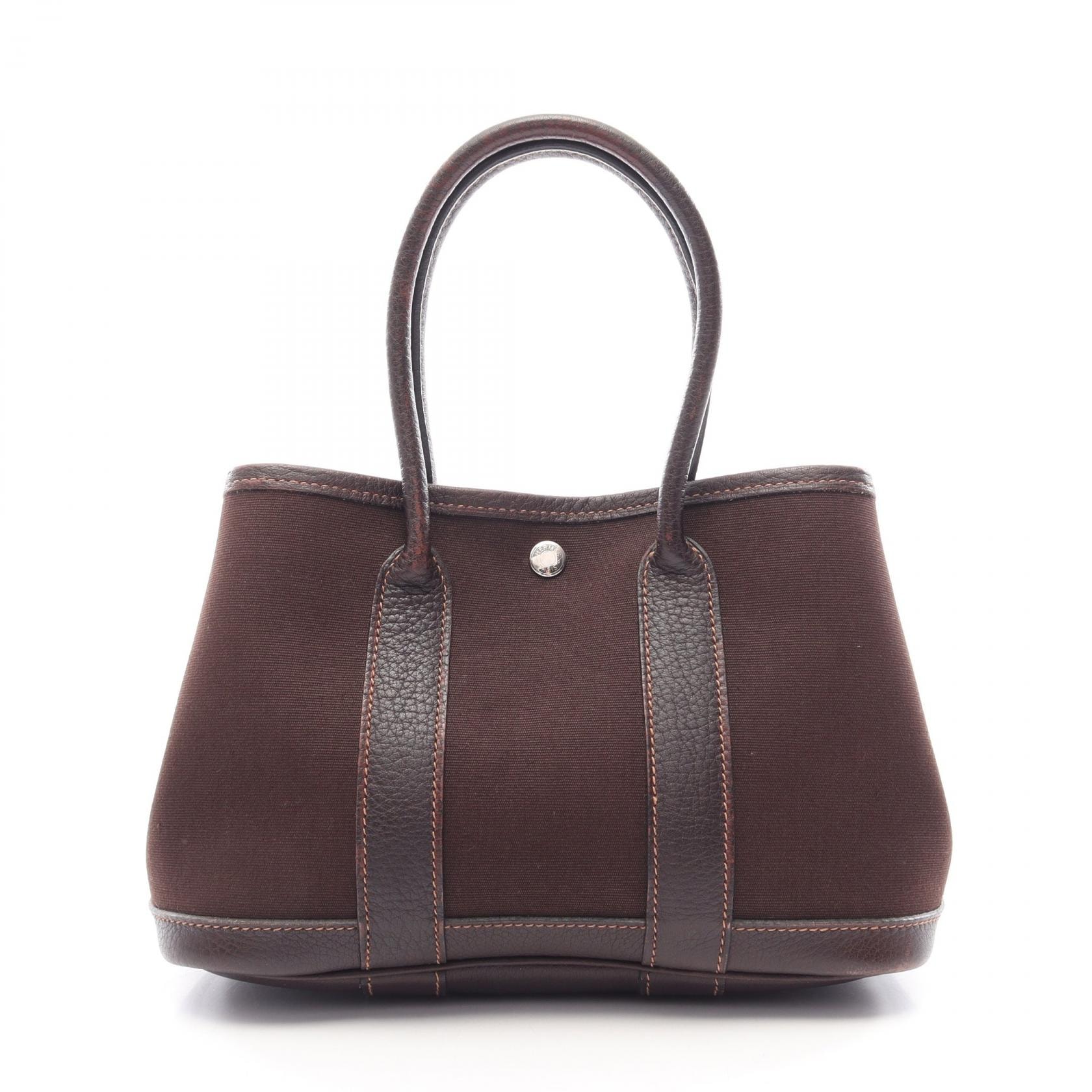 エルメス HERMES ガーデンパーティTTPM トートバッグ バッグ キャンバス レザー トワルオフィシエ / ブッフル トワルオフィシエ エベンヌ □H刻印(2004年製造) レディース ブラウン系 【中古】