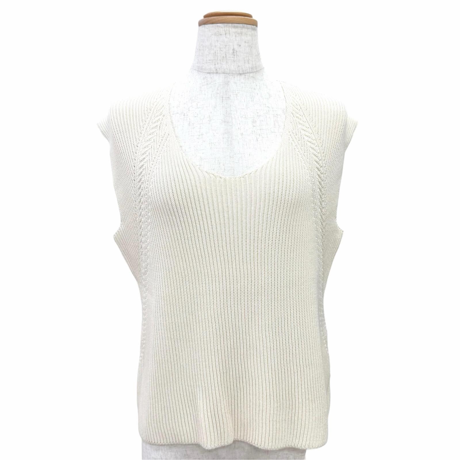 極美品 エルメス ノースリーブ ニット ベスト アイボリー 34 66-7724