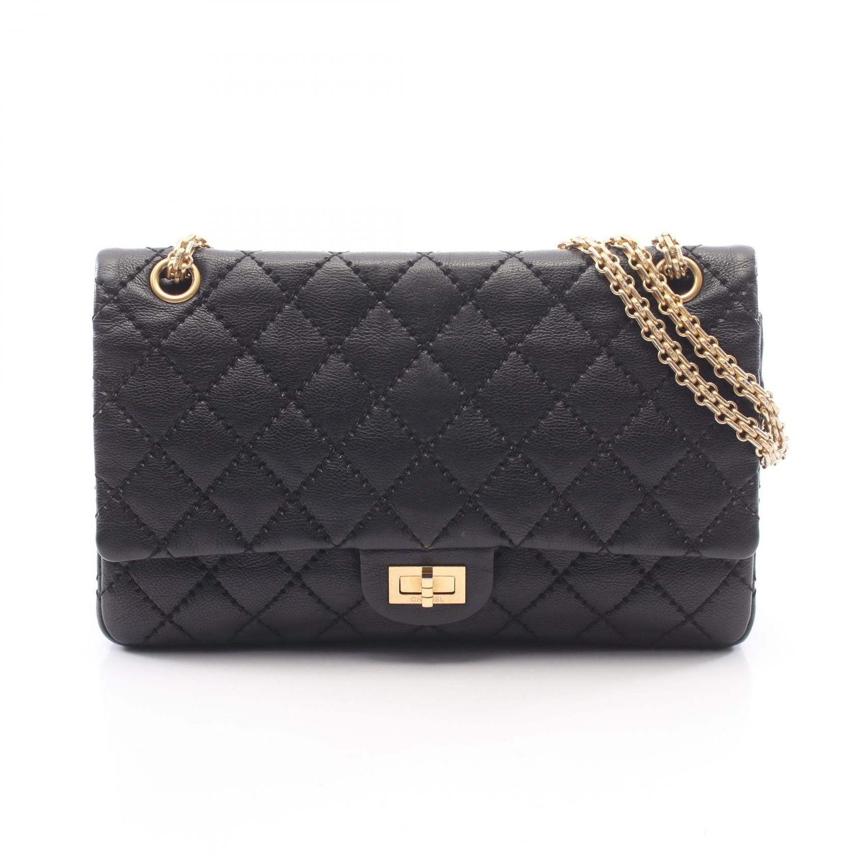 シャネル CHANEL 2.55 マトラッセ Wフラップ ショルダーバッグ バッグ レザー レディース ブラック系 A37587 【中古】