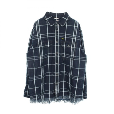 ディオール Dior ロゴ刺繍 フリンジ チェック柄 長袖 オーバー 衣料品 トップス コットン メンズ ネイビー系 【中古】