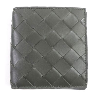 Bottega Veneta Intrecciato Calfskin Slim Bi-fold Wallet "Dark Green/Travertine"