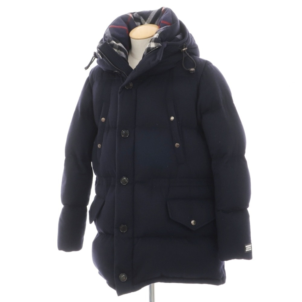 【中古】バーバリーロンドン BURBERRY LONDON カシミヤ 中綿入り フーデッドコート ネイビー【サイズS(180)】【メンズ】