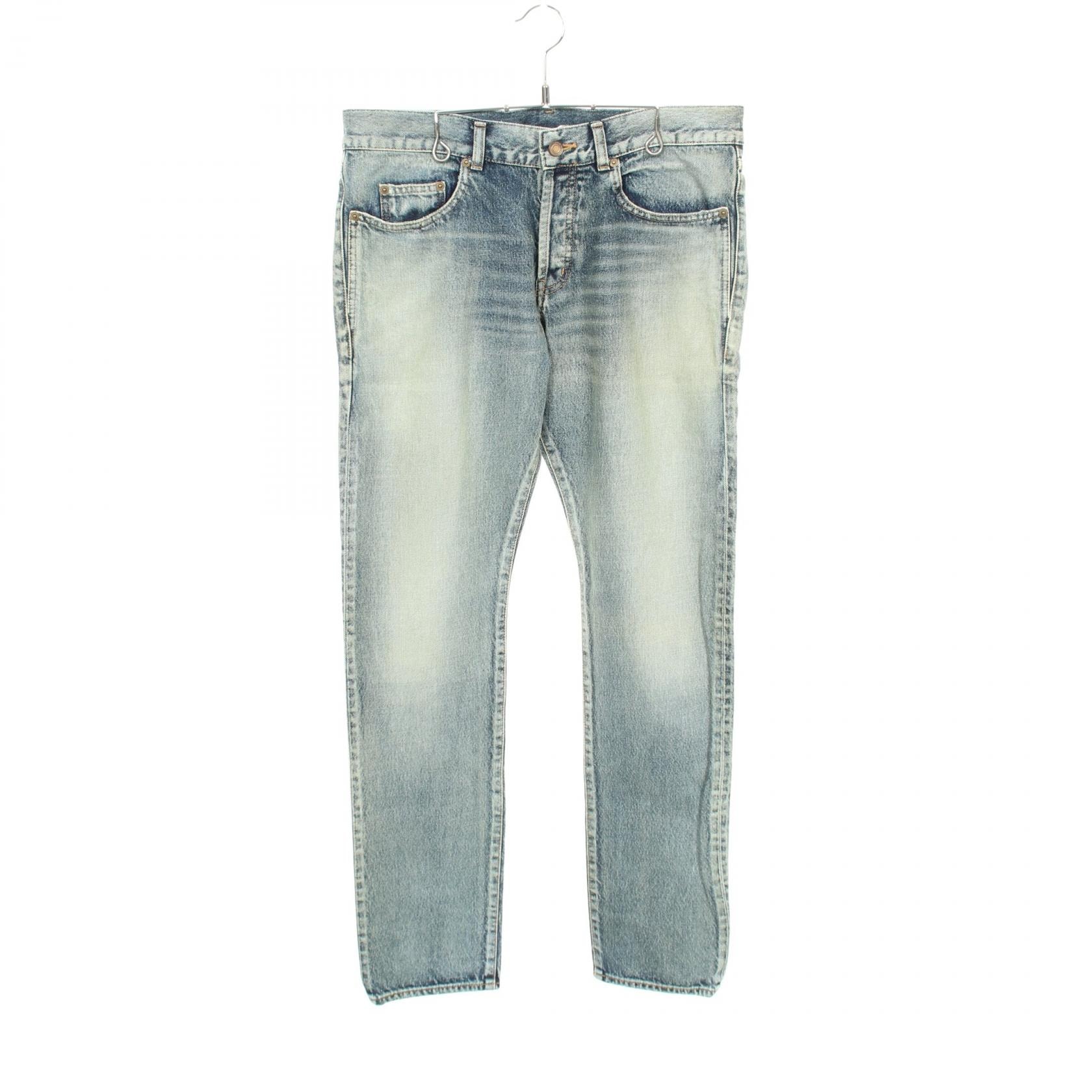 サンローランパリ SAINT LAURENT PARIS ダメージ加工 デニムパンツ 衣料品 ボトムス コットン レザー メンズ ブルー系 597052 【中古】