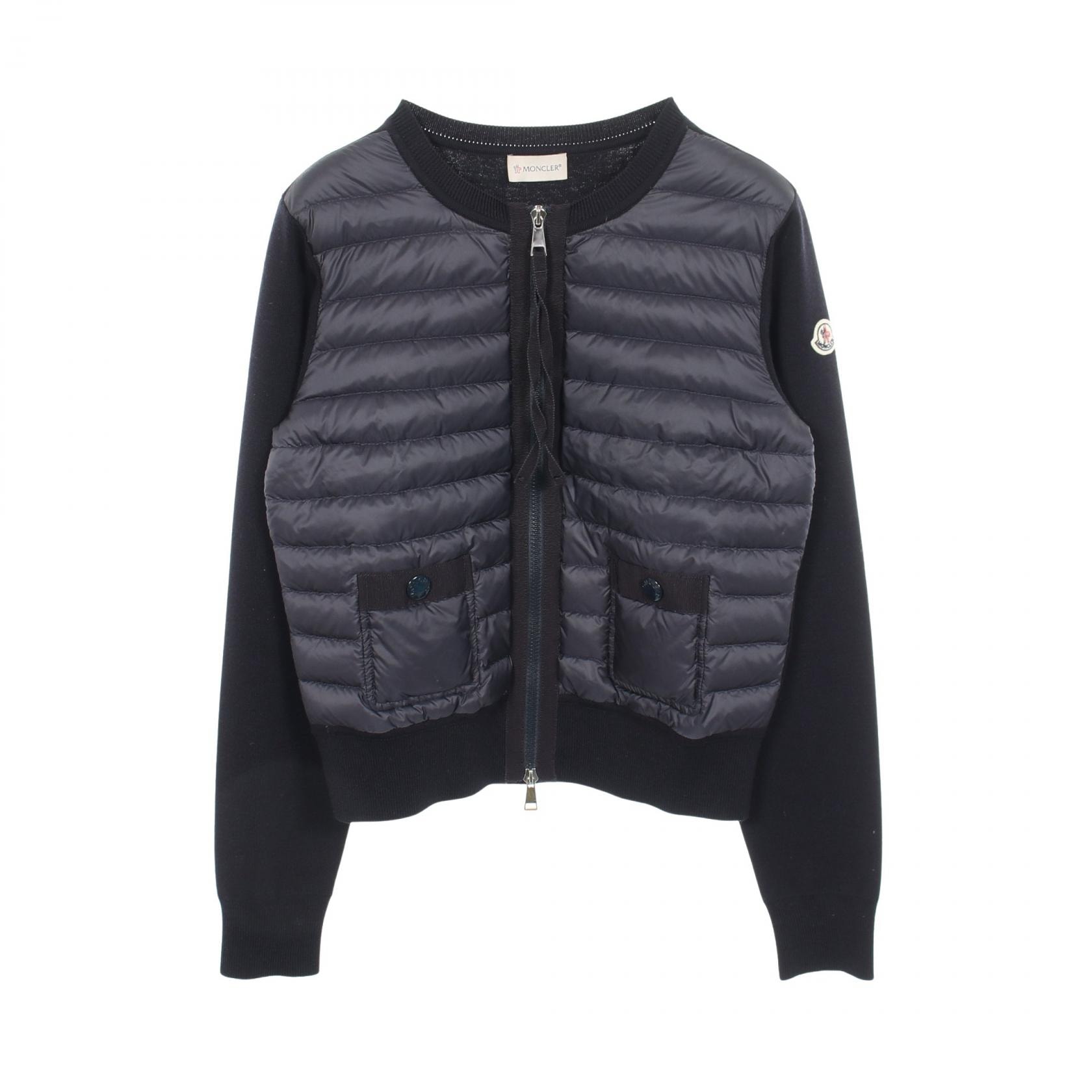 モンクレール MONCLER CARDIGAN TRICOT ニット切替 ダウンジャケット 衣料品 アウター ナイロン ウール レディース ネイビー系 【中古】