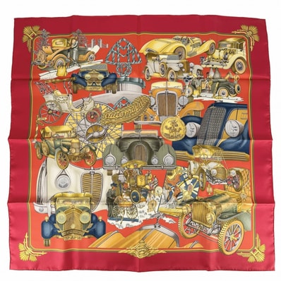 HERMES エルメス スカーフ カレ90 AUTOMOBILE オートモービル ファッションアイテム Carres シルク レッド 赤 レディース 美品【中古品】