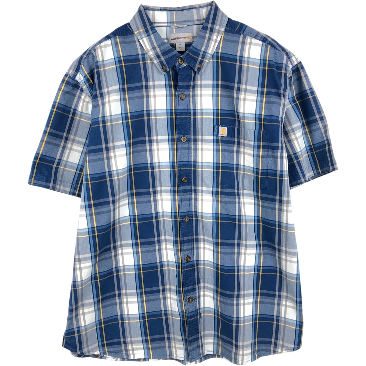 古着 カーハート Carhartt RELAXED FIT チェック柄 ボタンダウン 半袖 ワークシャツ メンズXXL相当/eaa655229