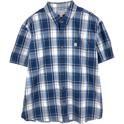 古着 カーハート Carhartt RELAXED FIT チェック柄 ボタンダウン 半袖 ワークシャツ メンズXXL相当/eaa655229