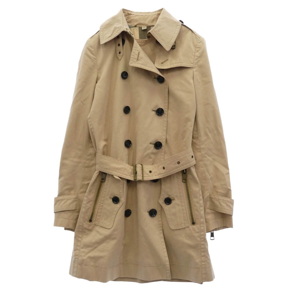 BURBERRY バーバリー コート BRIT ブリット ジップポケット 裏地ノバチェック ダブルブレスト トレンチコート ベージュ系 UK6【中古】