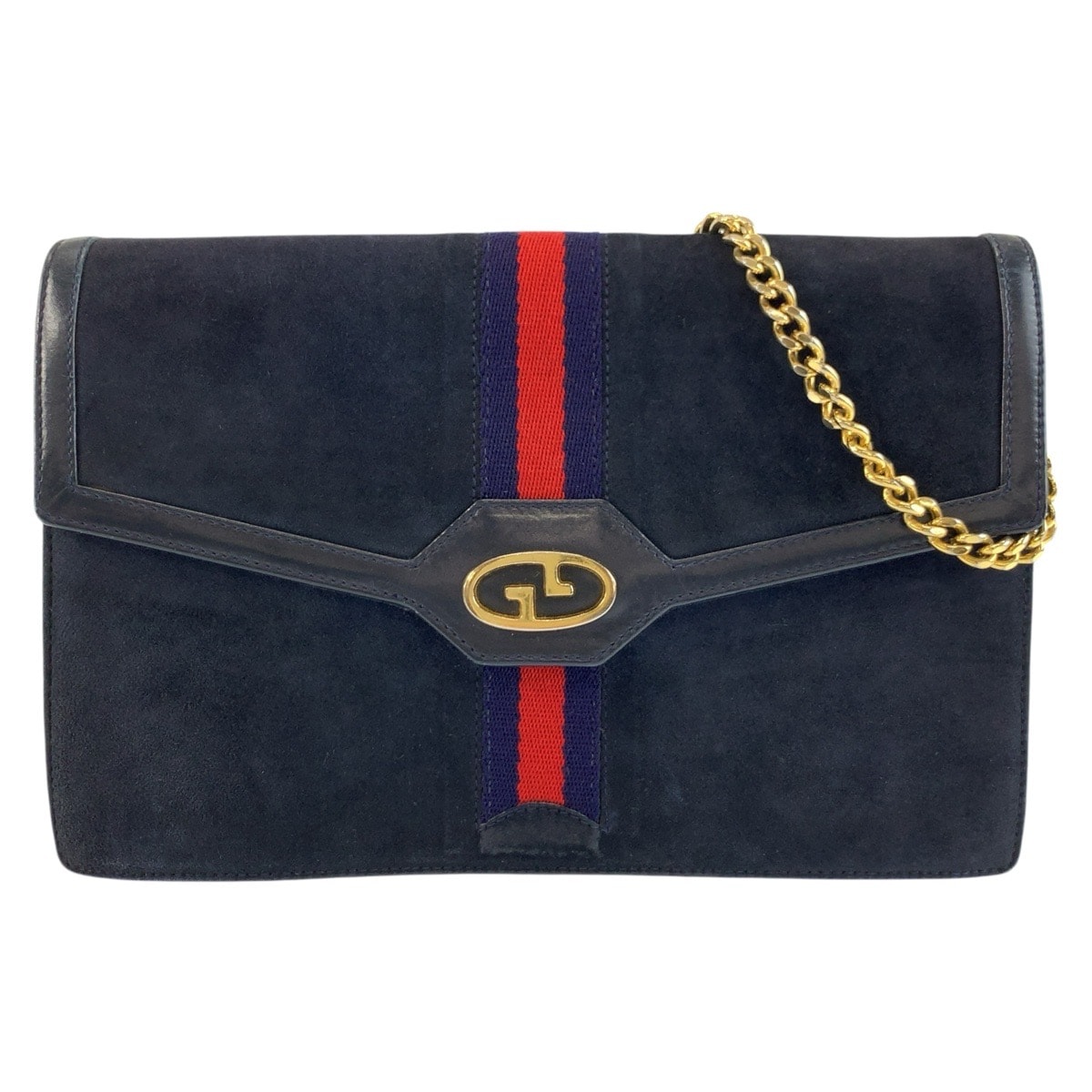 美品 GUCCI グッチ ヴィンテージ シェリーライン ネイビー ゴールド金具 スウェード チェーンショルダーバッグ 604284 【中古】