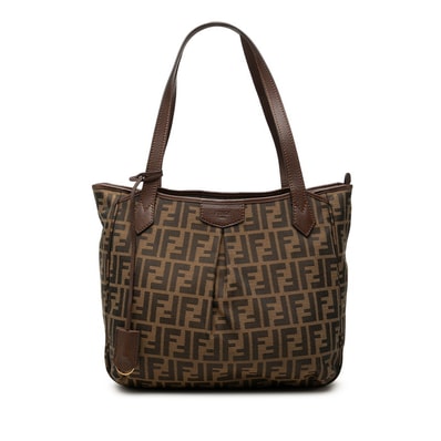 フェンディ ズッカ トートバッグ ショルダーバッグ 8BH269 ブラウン キャンバス レザー レディース FENDI 【中古】