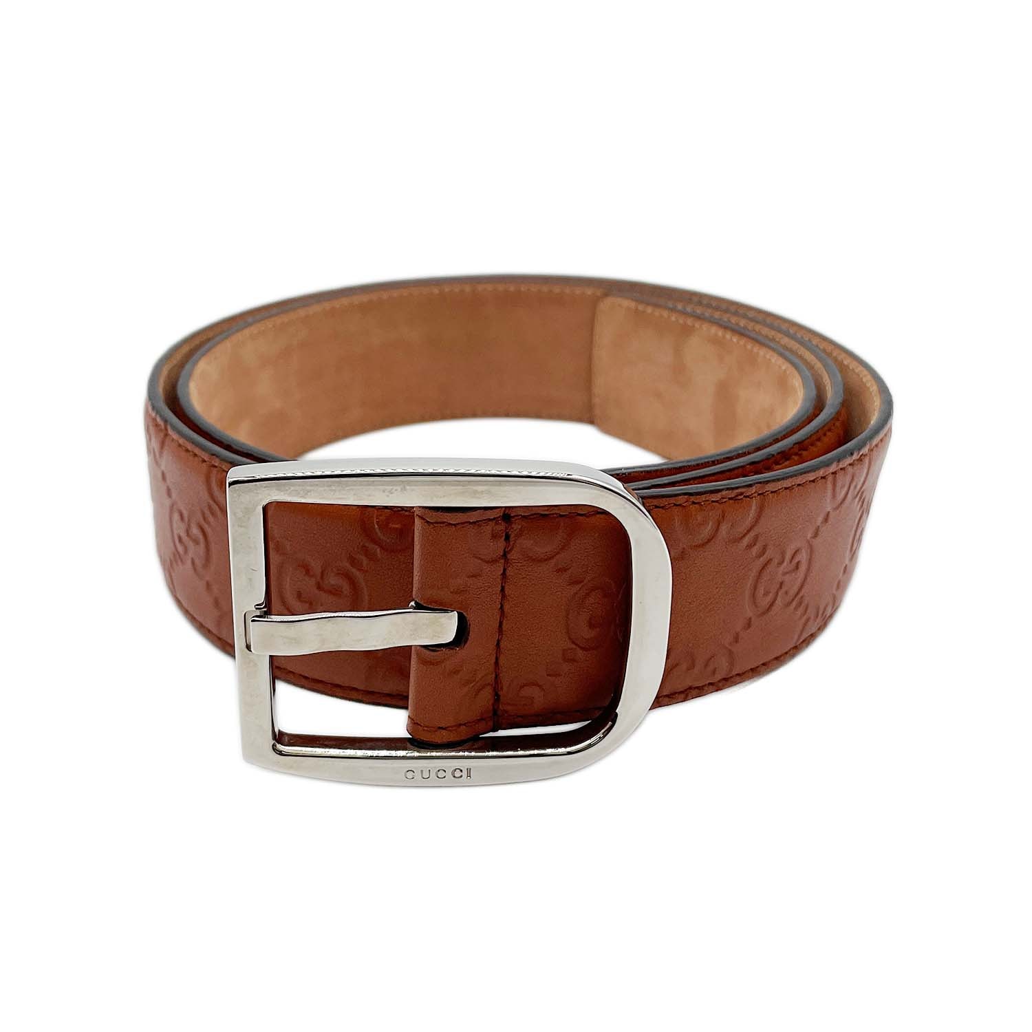 GUCCI グッチ GG ベルト
 SVバックル グッチシマ 260934 レザー ブラウン メンズ
 【中古】