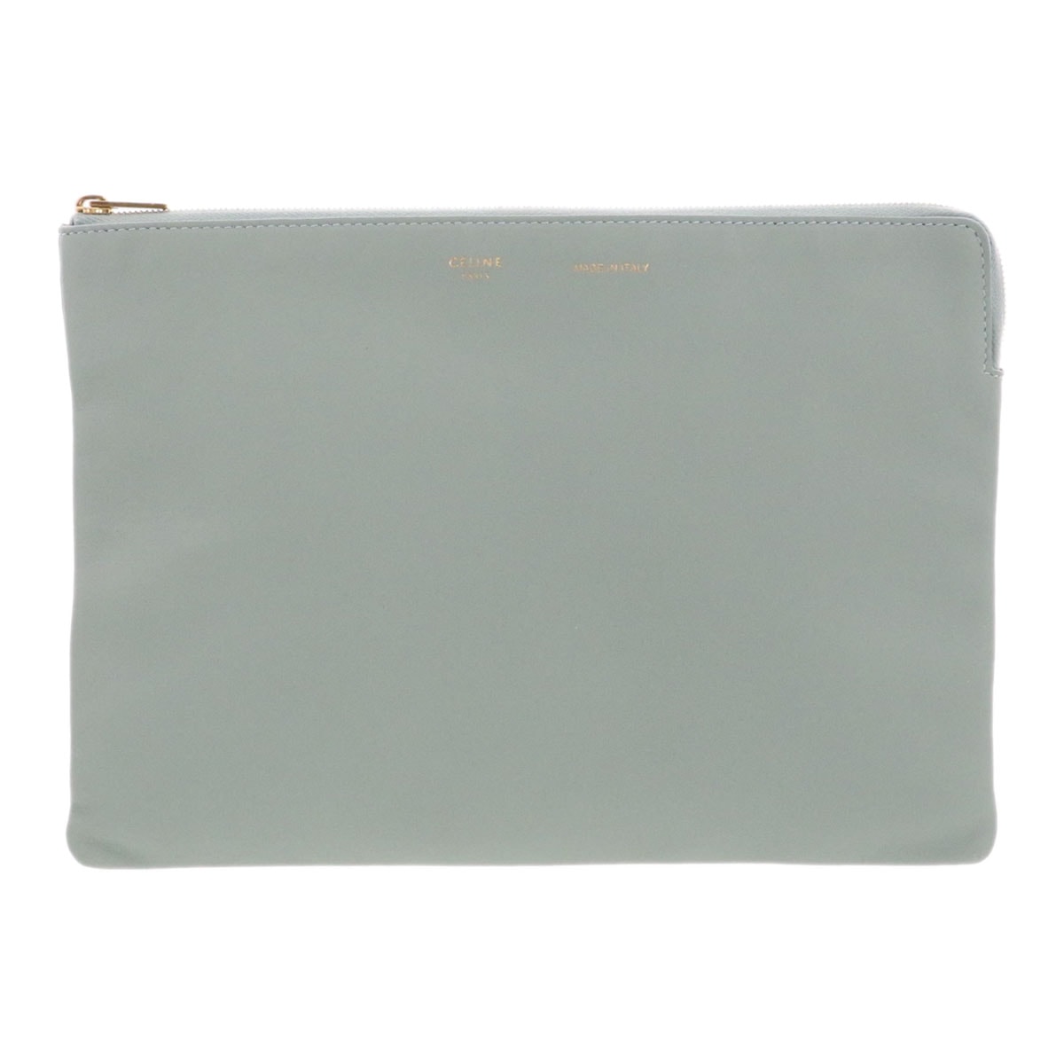 CELINE セリーヌ ソロ クラシック ポーチ クラッチバッグ レザー アースグリーン ゴールド金具  レディース【中古】