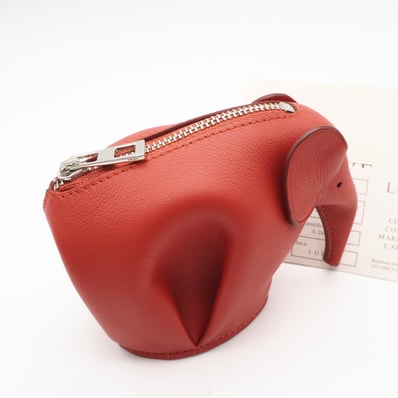 極美品 LOEWE ロエベ レザー エレファント ポーチ - ポーチ レッド レザー レディース