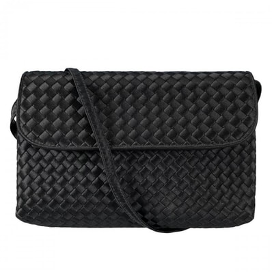 BOTTEGAVENETA ボッテガヴェネタ ショルダーバッグ イントレチャート サテン 斜め掛け シルク ブラック 黒 ゴールド金具 レディース【中古品】