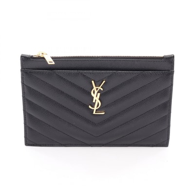 サンローランパリ SAINT LAURENT PARIS ビルポーチ モノグラム スモール ポーチ バッグ レザー レディース ブラック系 584872 【中古】