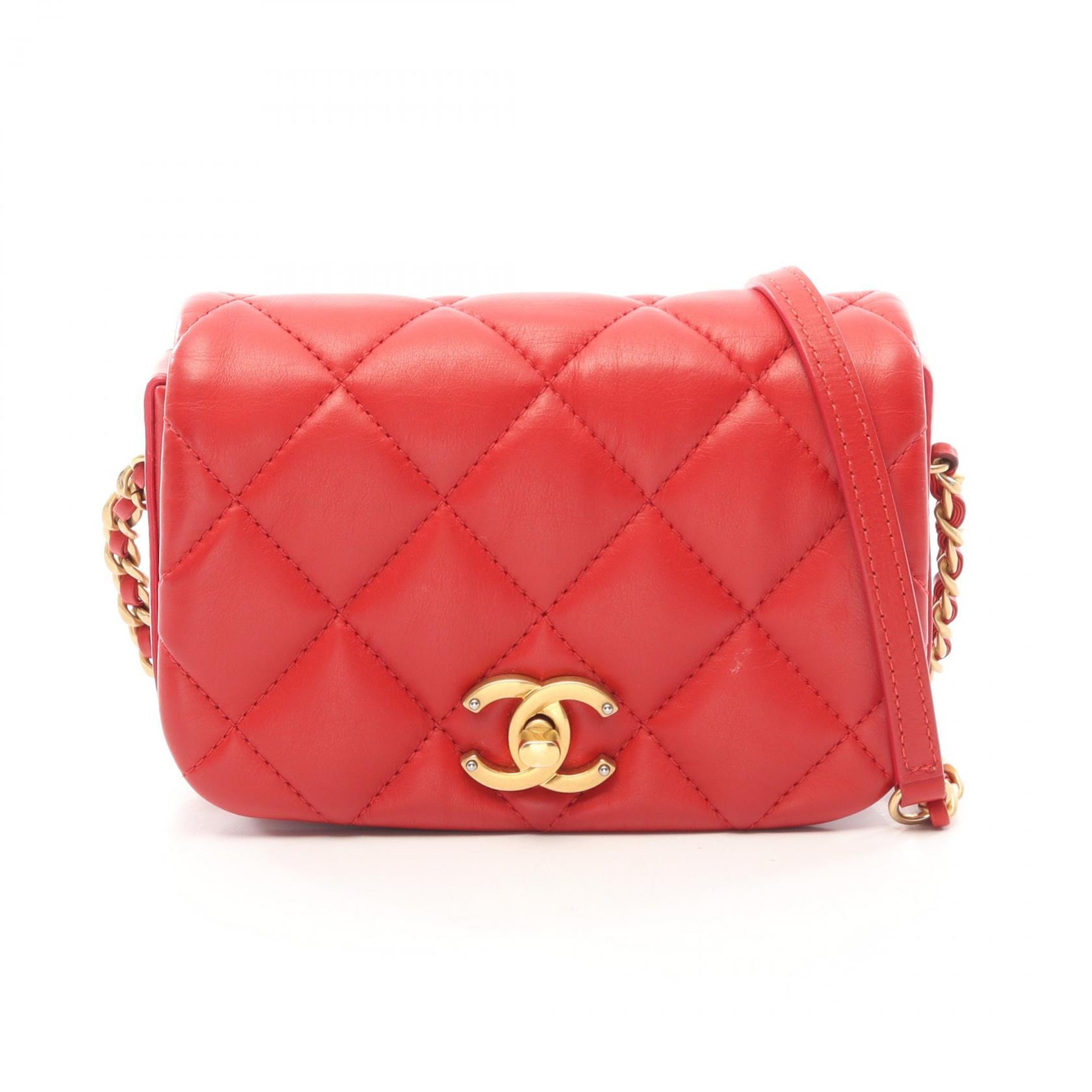シャネル CHANEL マトラッセ ミニ ショルダーバッグ バッグ ラムスキン(羊革) レディース レッド系 【中古】